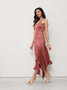 Rosewood Satin Ruffle Dress