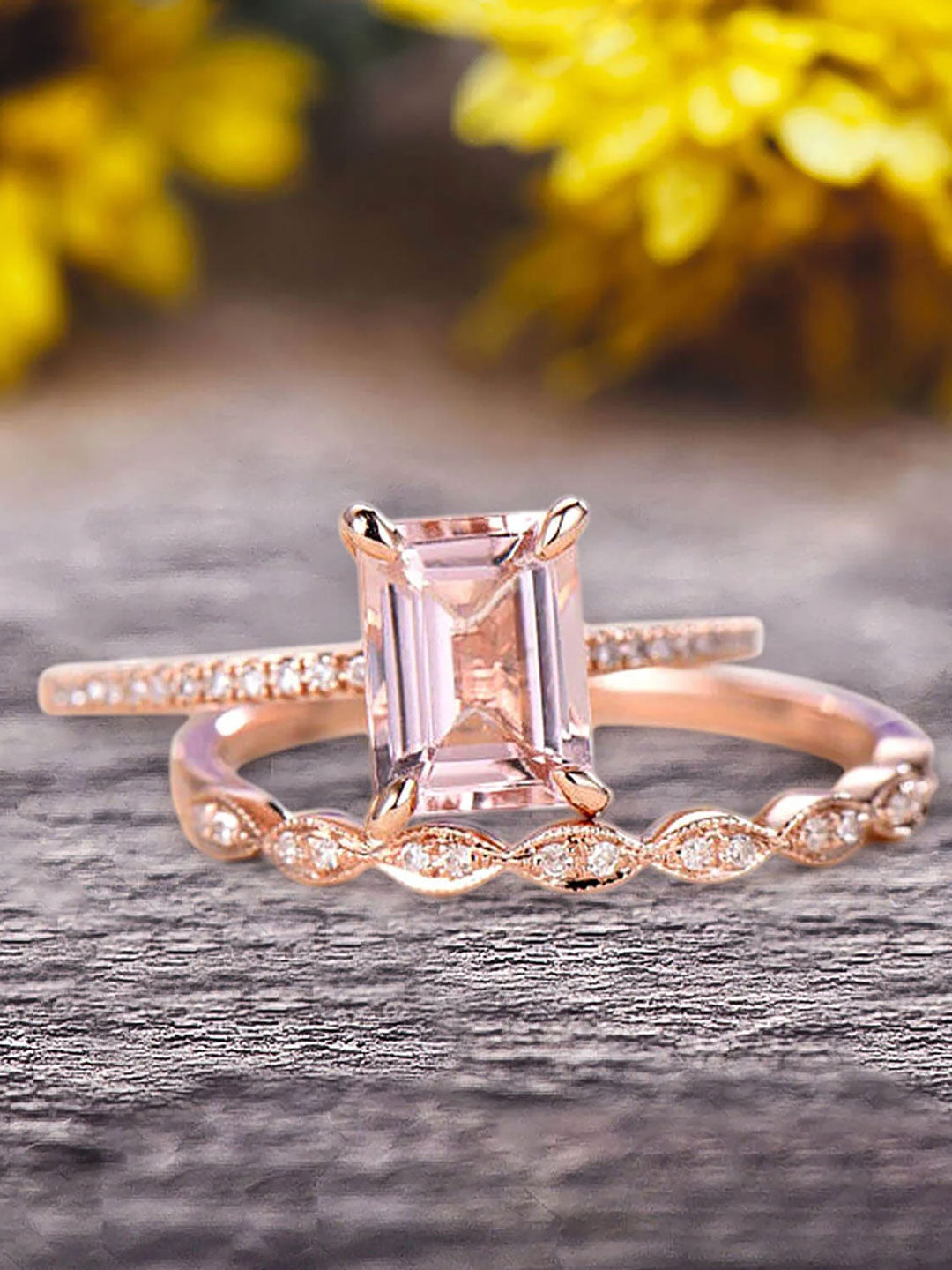 Rose Gold Elegance Baguette Ring Set