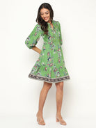 Green Printed Flared Dress