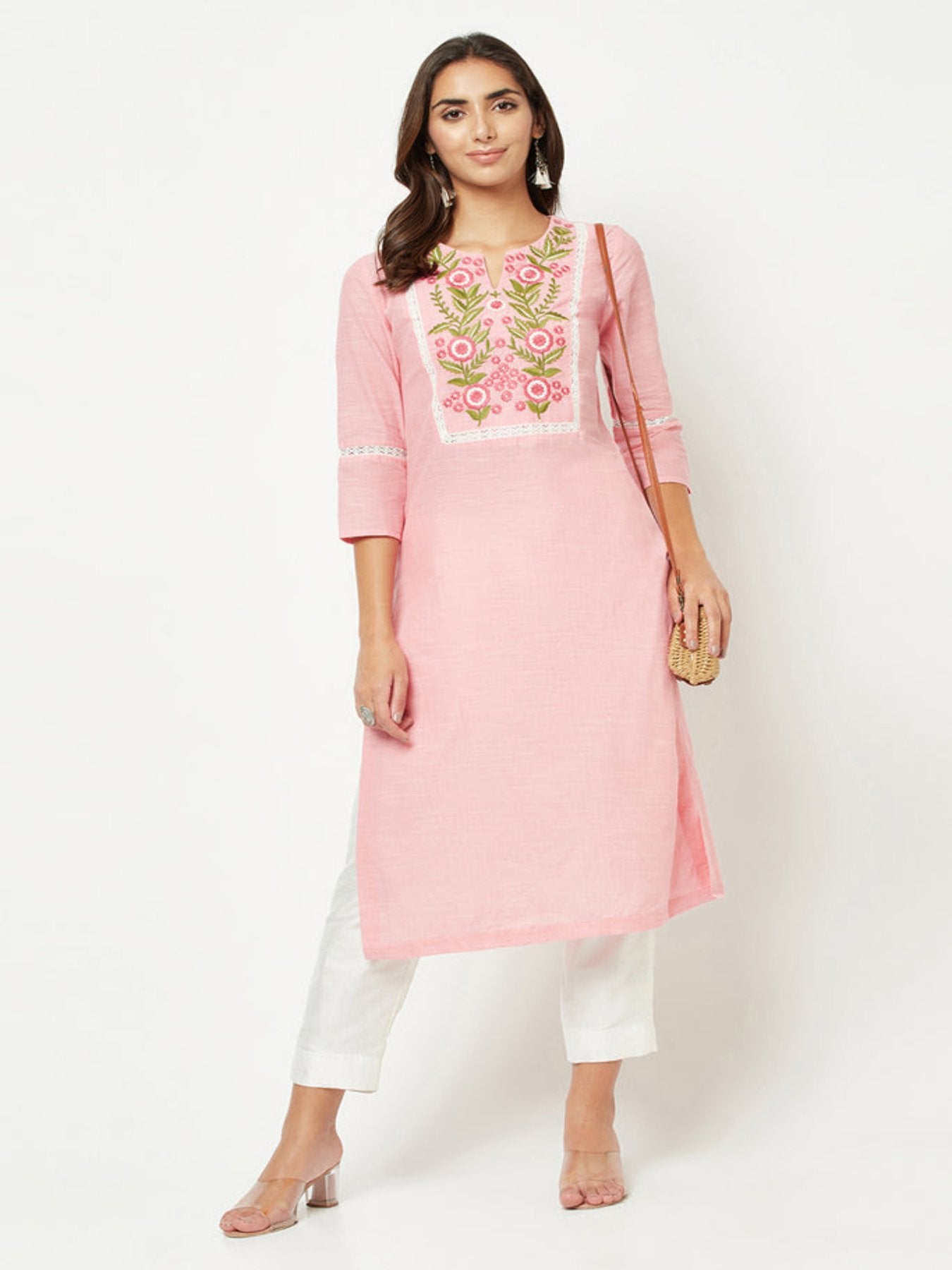 Pink Yoke Embroidered Kurta