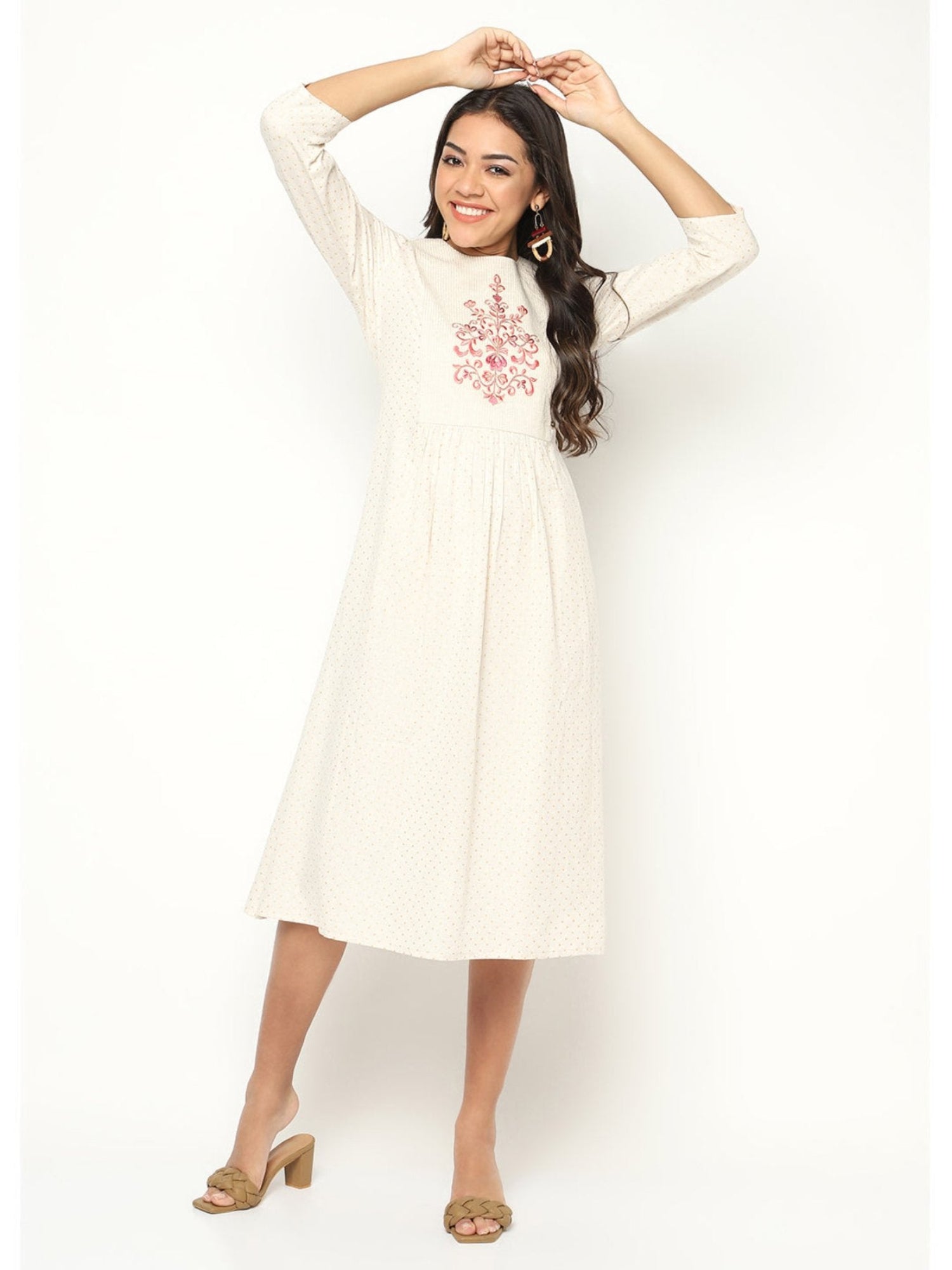 Creamy Emb Dress