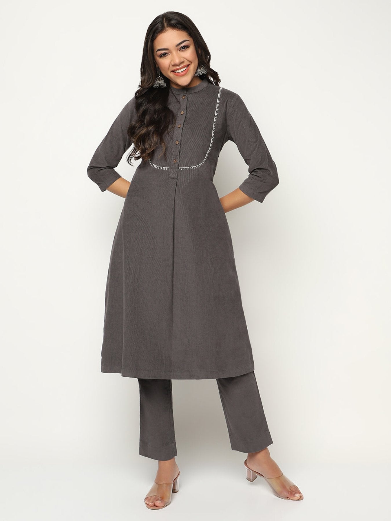 Charcoal Corduroy kurta Set