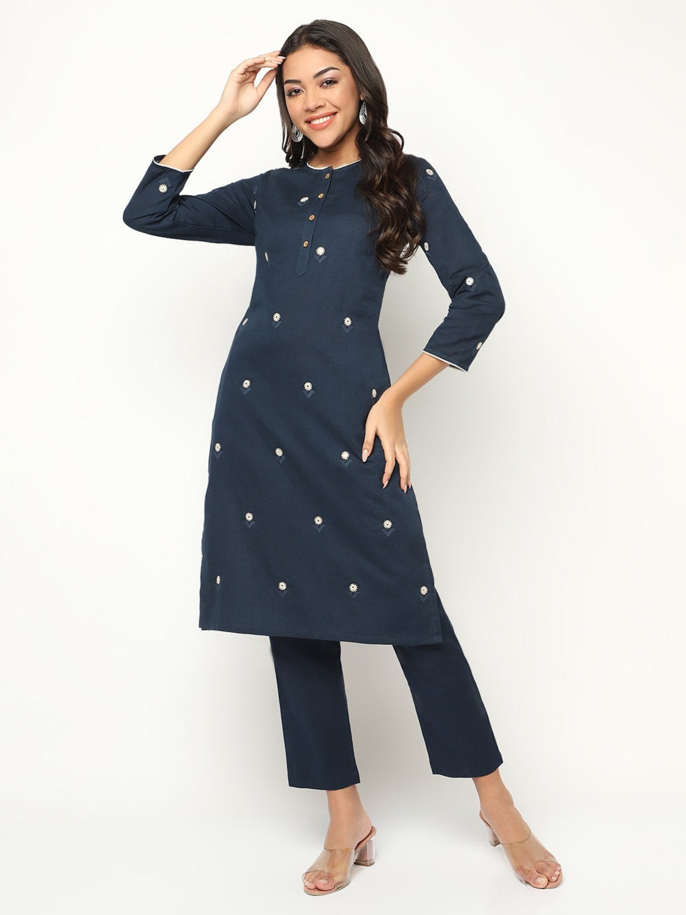 Indigo Embroidered Kurta Set