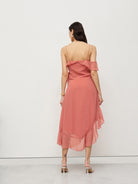 Coral Ruffled Asymmetrical Dress