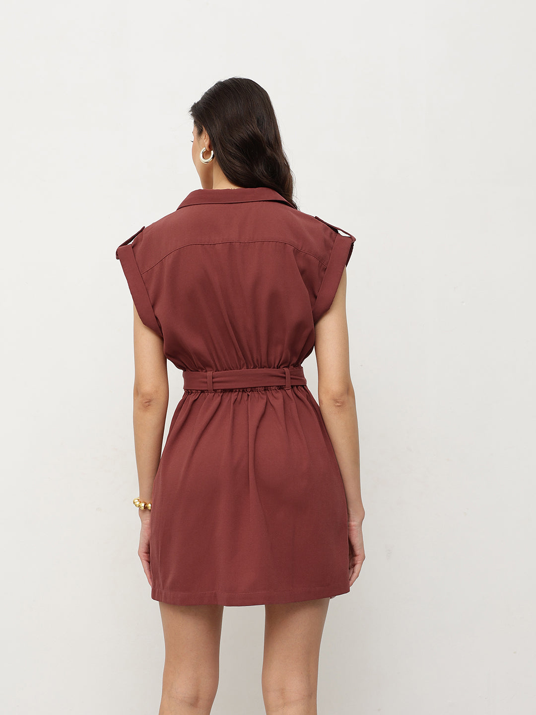 Rust Belted Shirt Dress