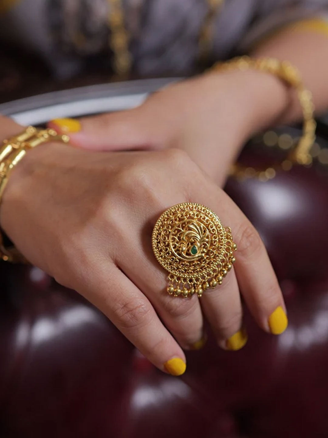 Regal Peacock Gold Statement Ring