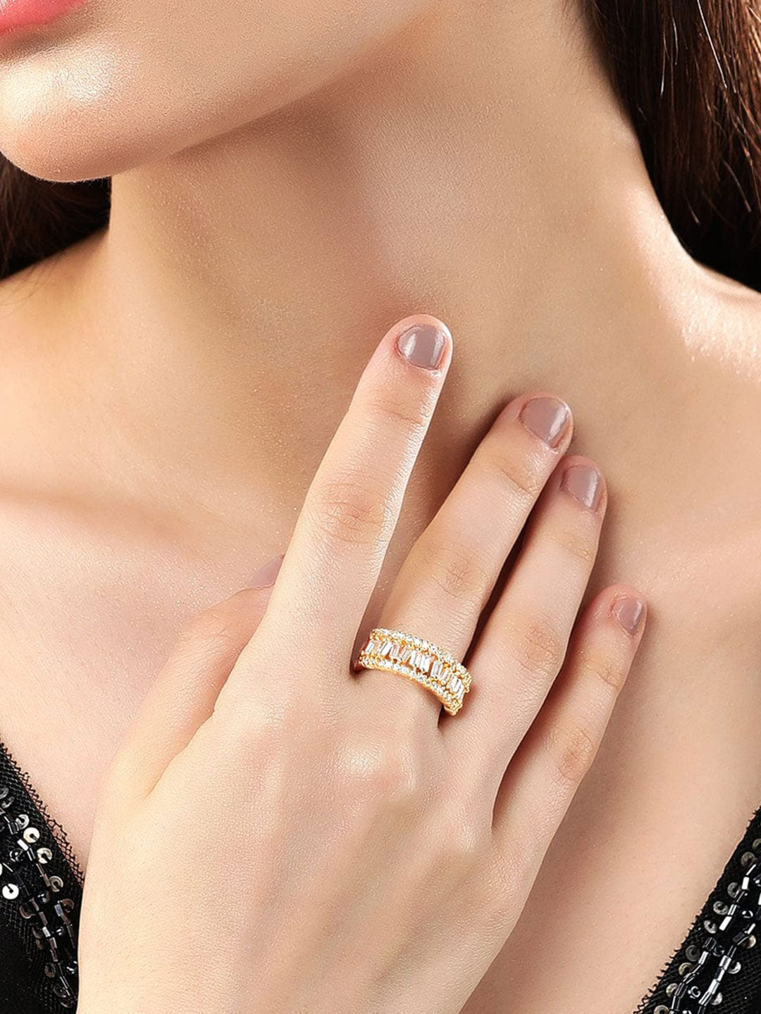 Luxe Gold Plated Diamond Band Ring