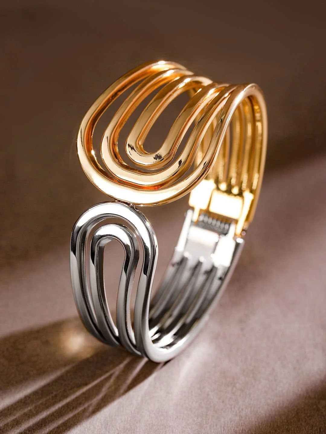 Luxe Dual-Tone Wave Cuff Bracelet