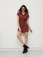 Rust Belted Shirt Dress