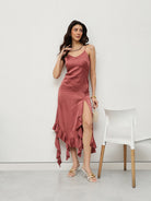 Rosewood Satin Ruffle Dress