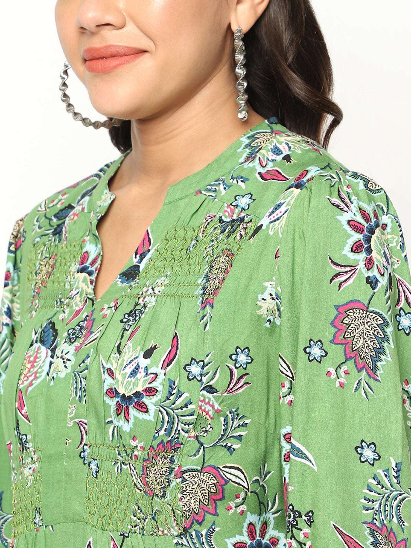 Green Printed Flared Dress