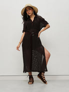 Brown Sheer Maxi Shirt Dress