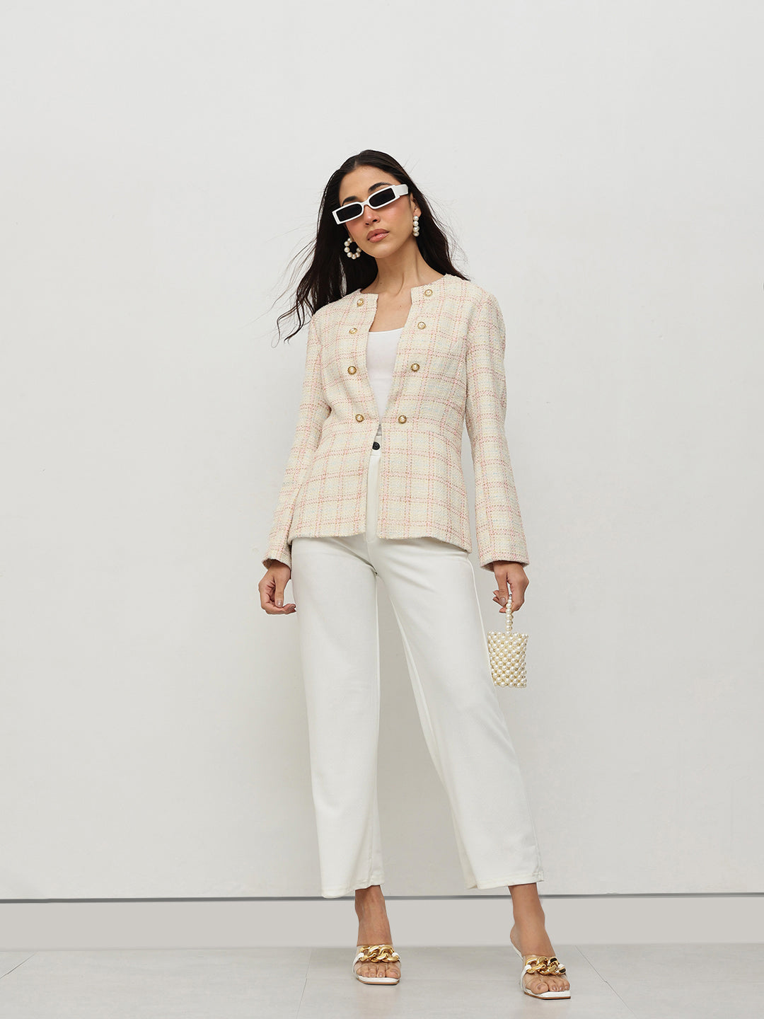 Pastel Checkered Tweed Jacket