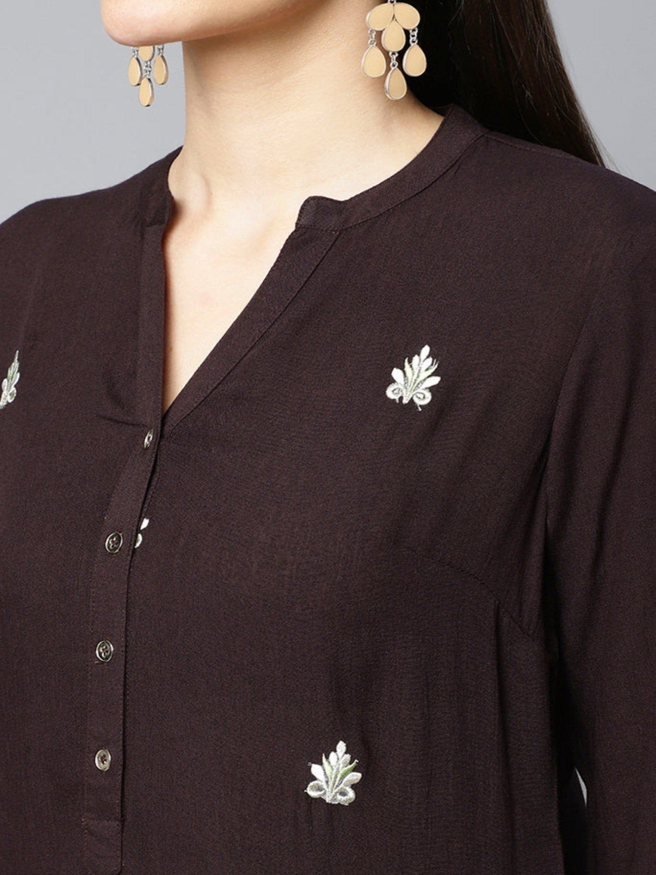 Charcoal Black Embroidered Straight Kurta+