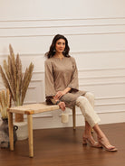 Taupe Embroidered Kurta