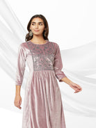 Lilac Embroidered Velvet Kurta