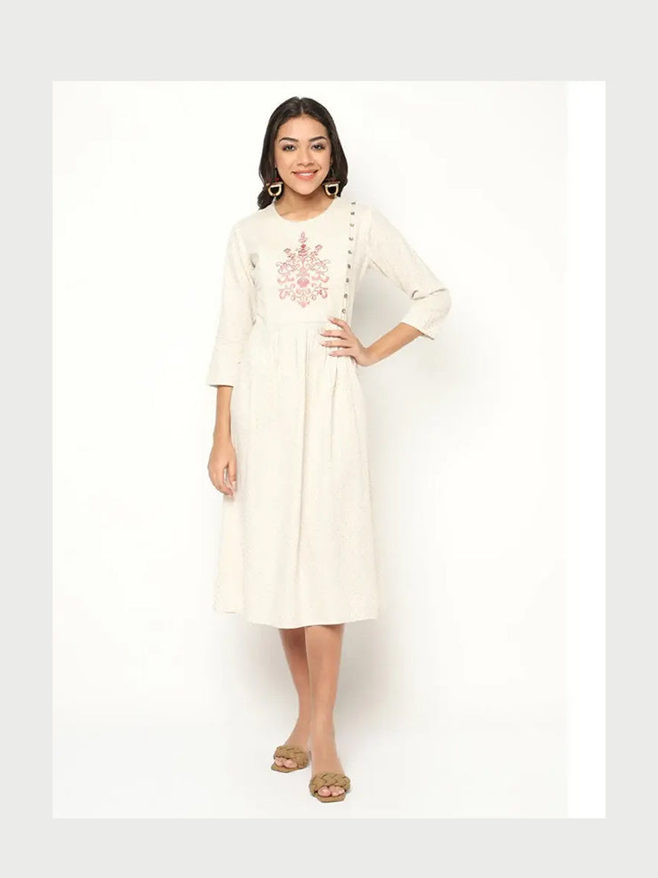 Creamy Emb Dress