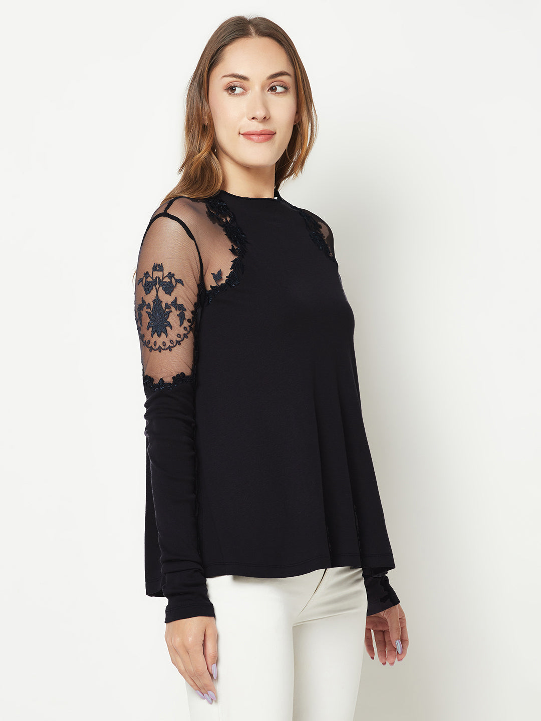 Power Black Embroidered Top