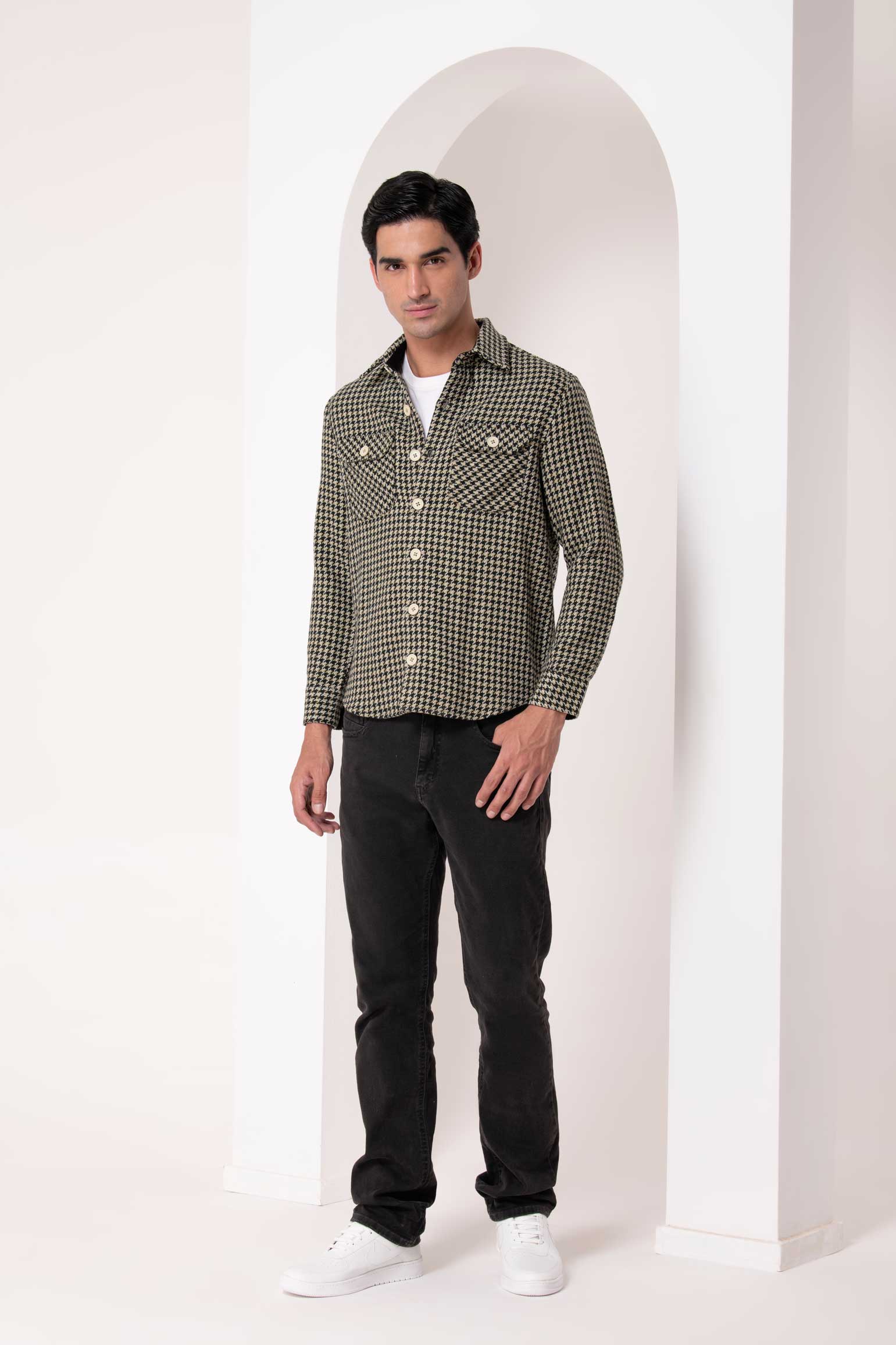 Classic Houndstooth Wool Shirt