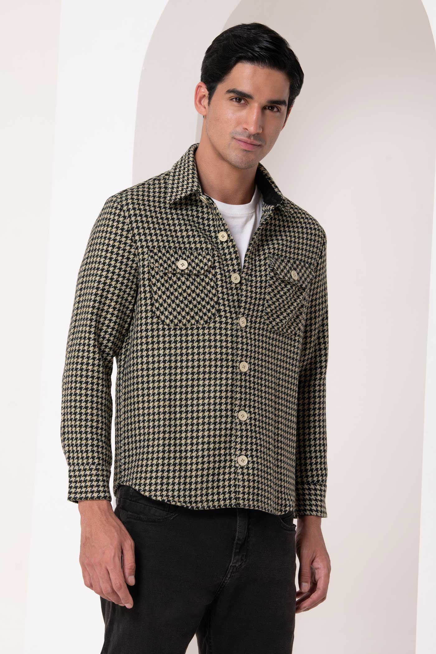 Classic Houndstooth Wool Shirt