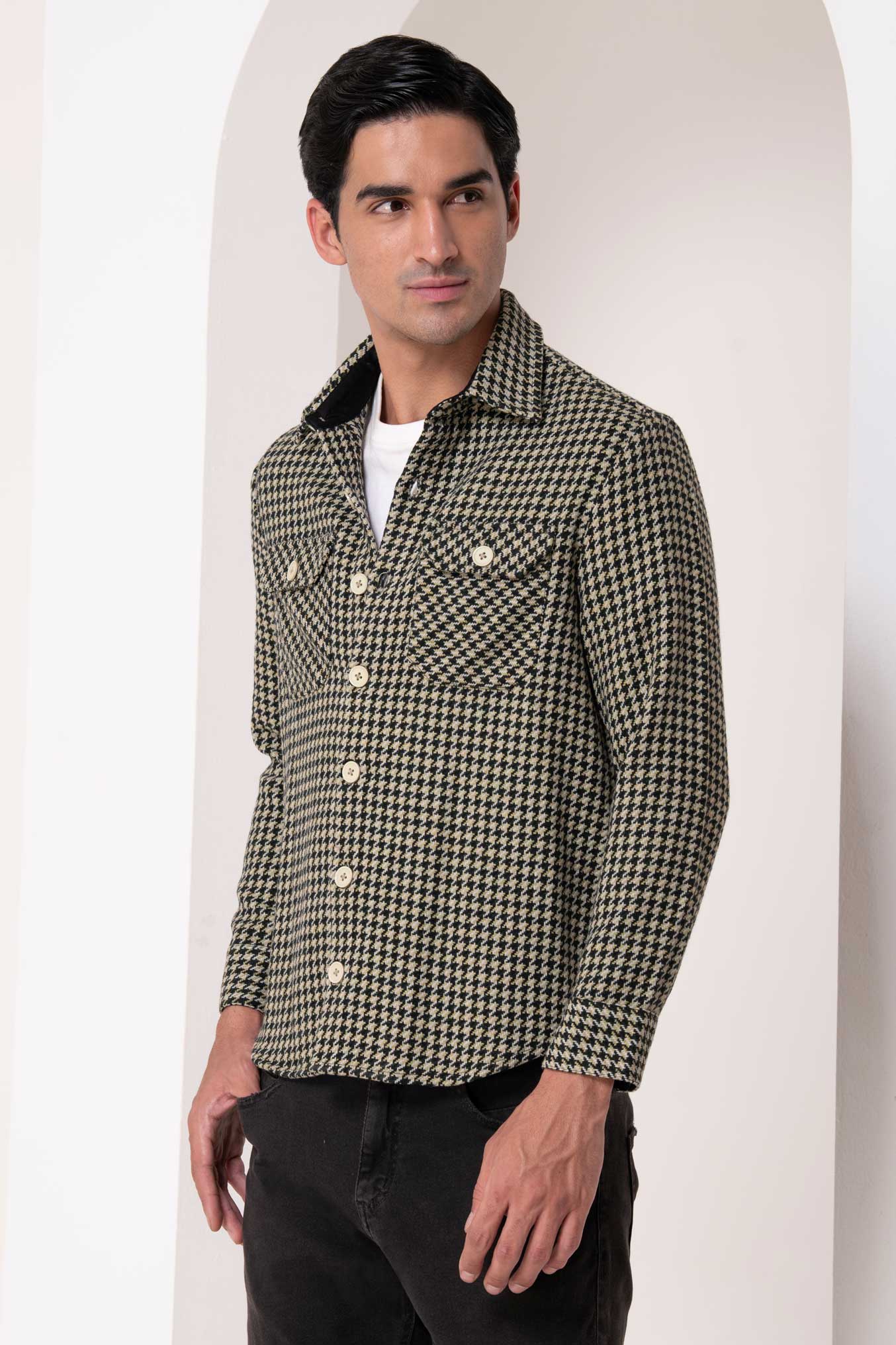 Classic Houndstooth Wool Shirt