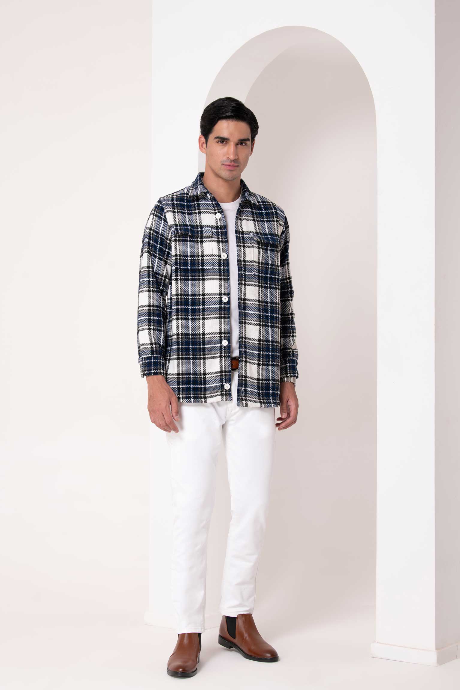 Navy & White Plaid Shirt