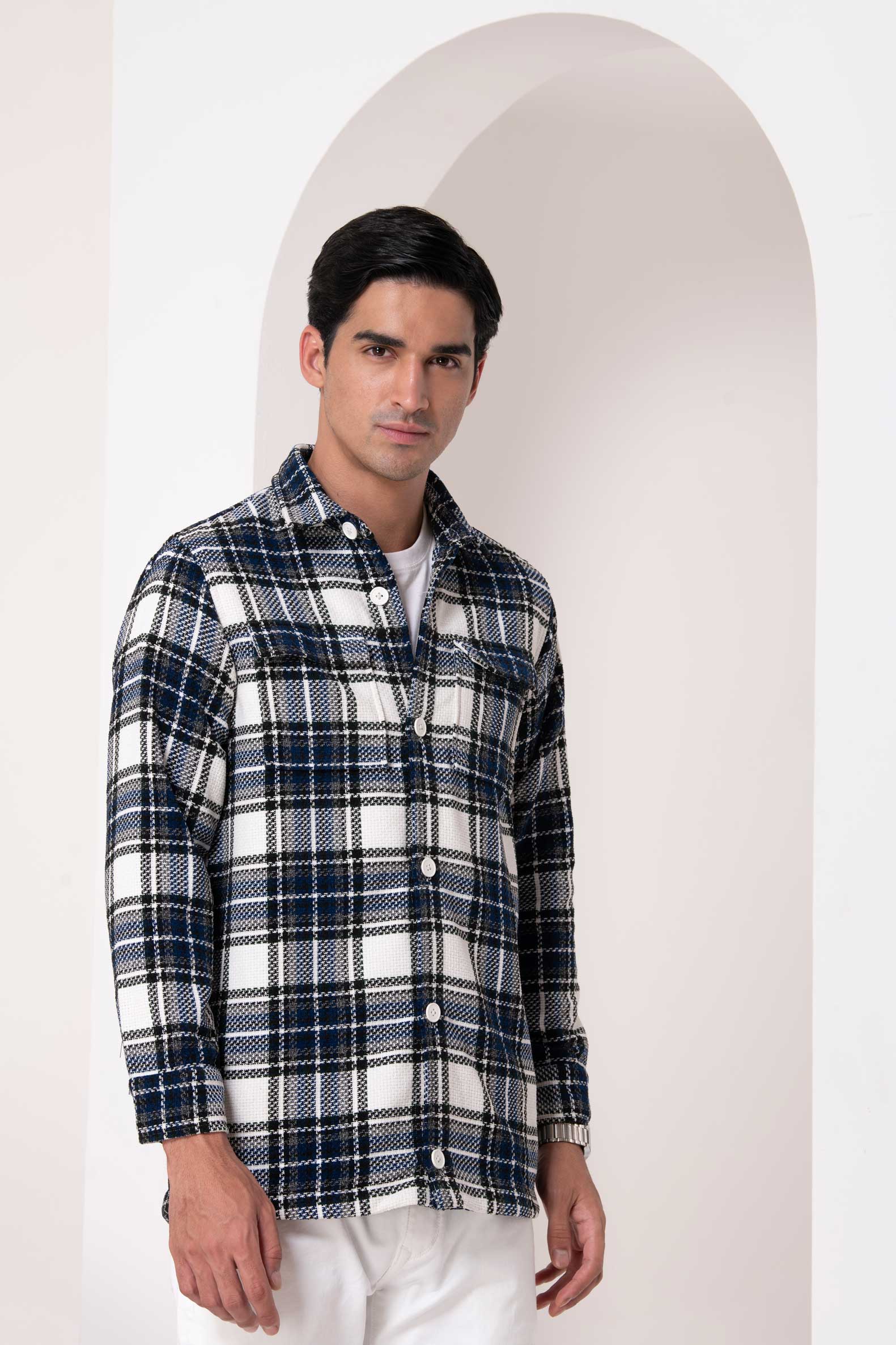 Navy & White Plaid Shirt