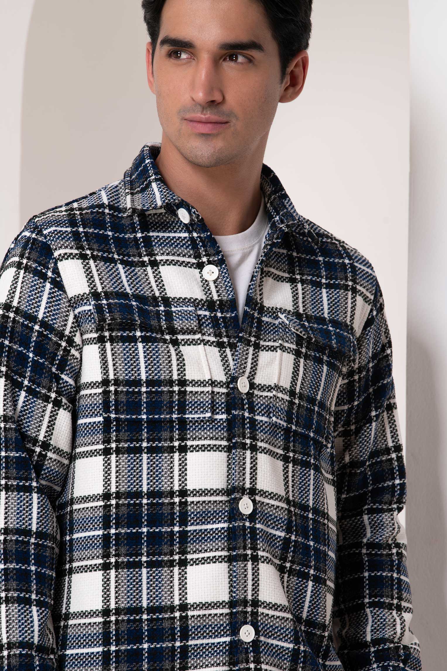 Navy & White Plaid Shirt