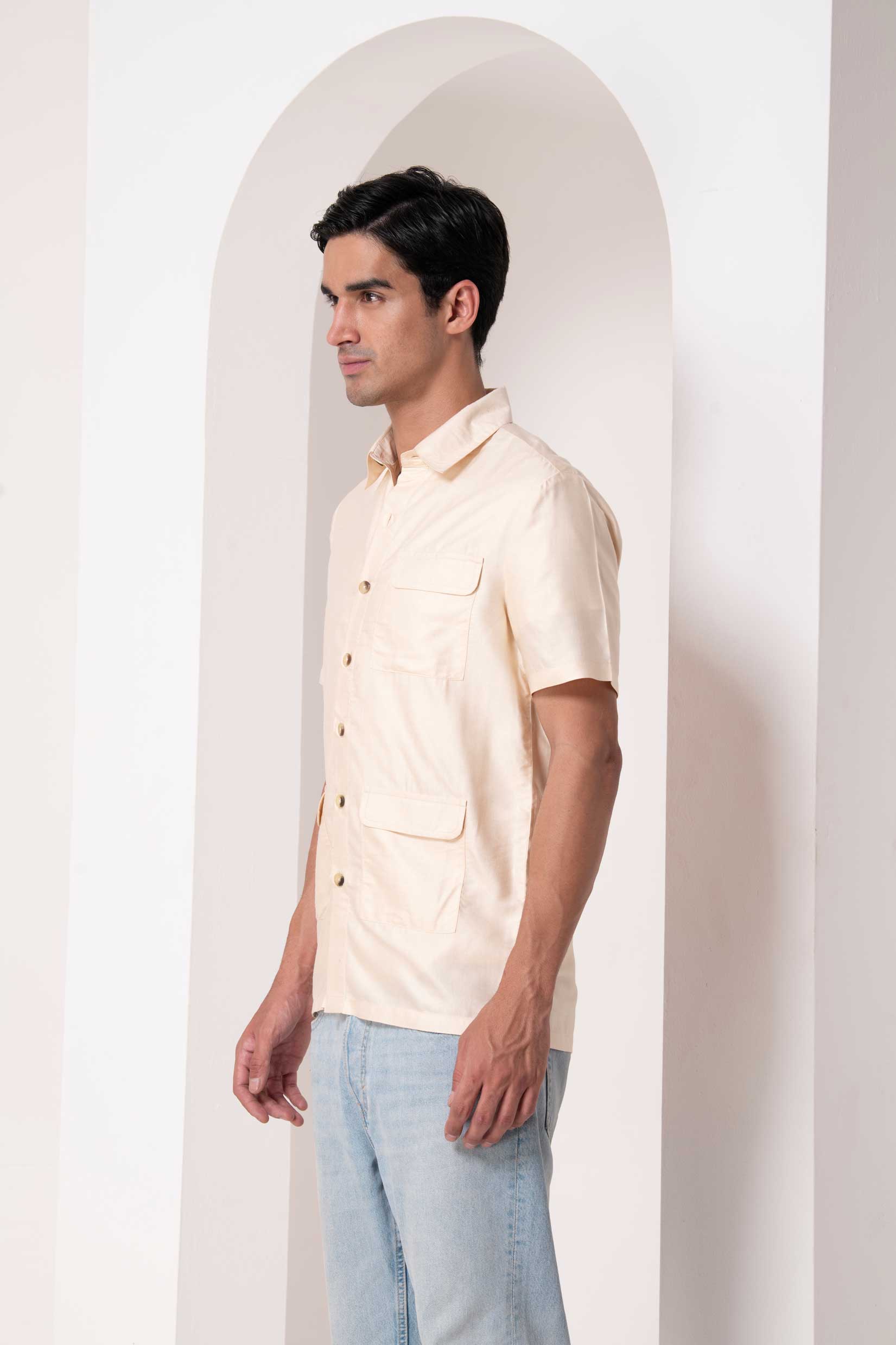 Beige Utility Pocket Shirt