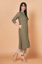 Deep Green Schiffli Design A-Line Solid Kurta