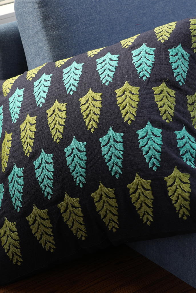 Beautiful Cushion Cover In Leaf Embroidery (Pack of 1 Piece)