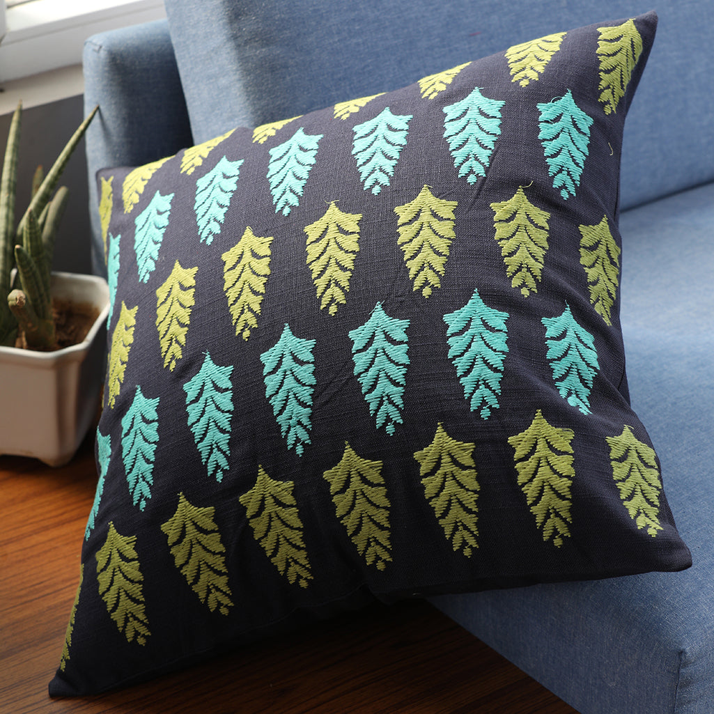Beautiful Cushion Cover In Leaf Embroidery (Pack of 1 Piece)