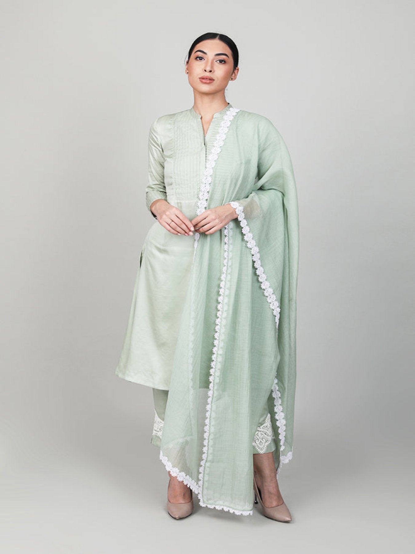 Mint Green Pleated Kurta Set