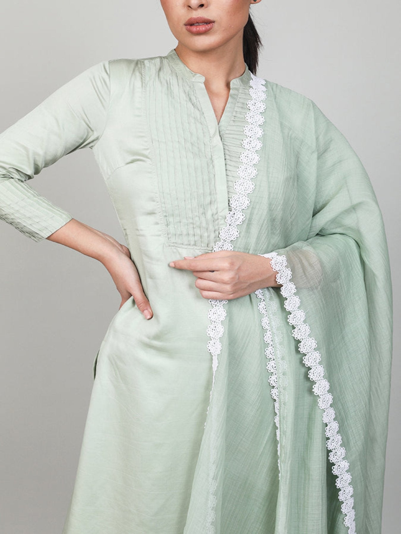 Mint Green Pleated Kurta Set