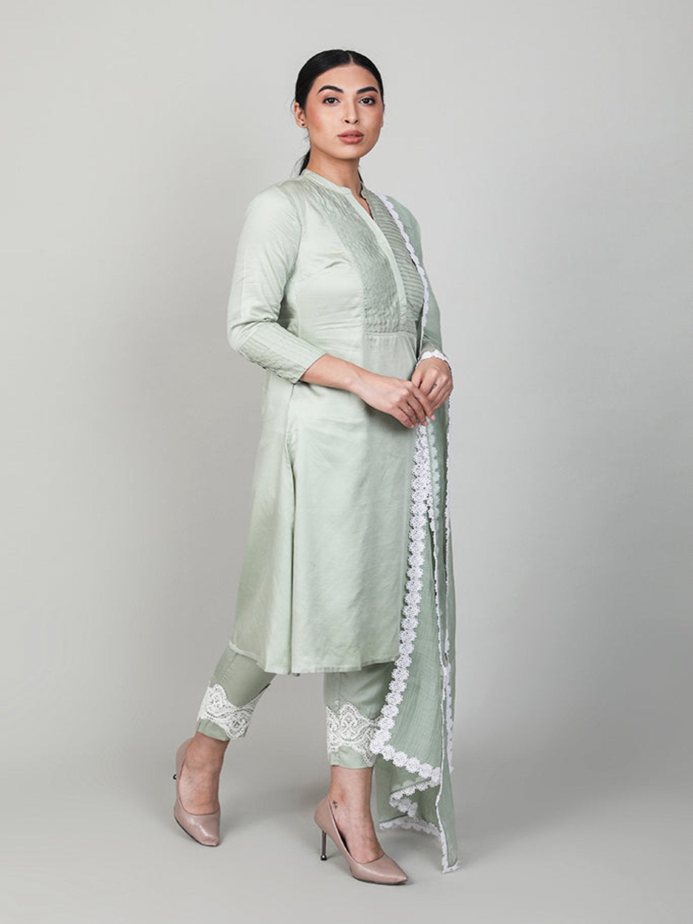 Mint Green Pleated Kurta Set