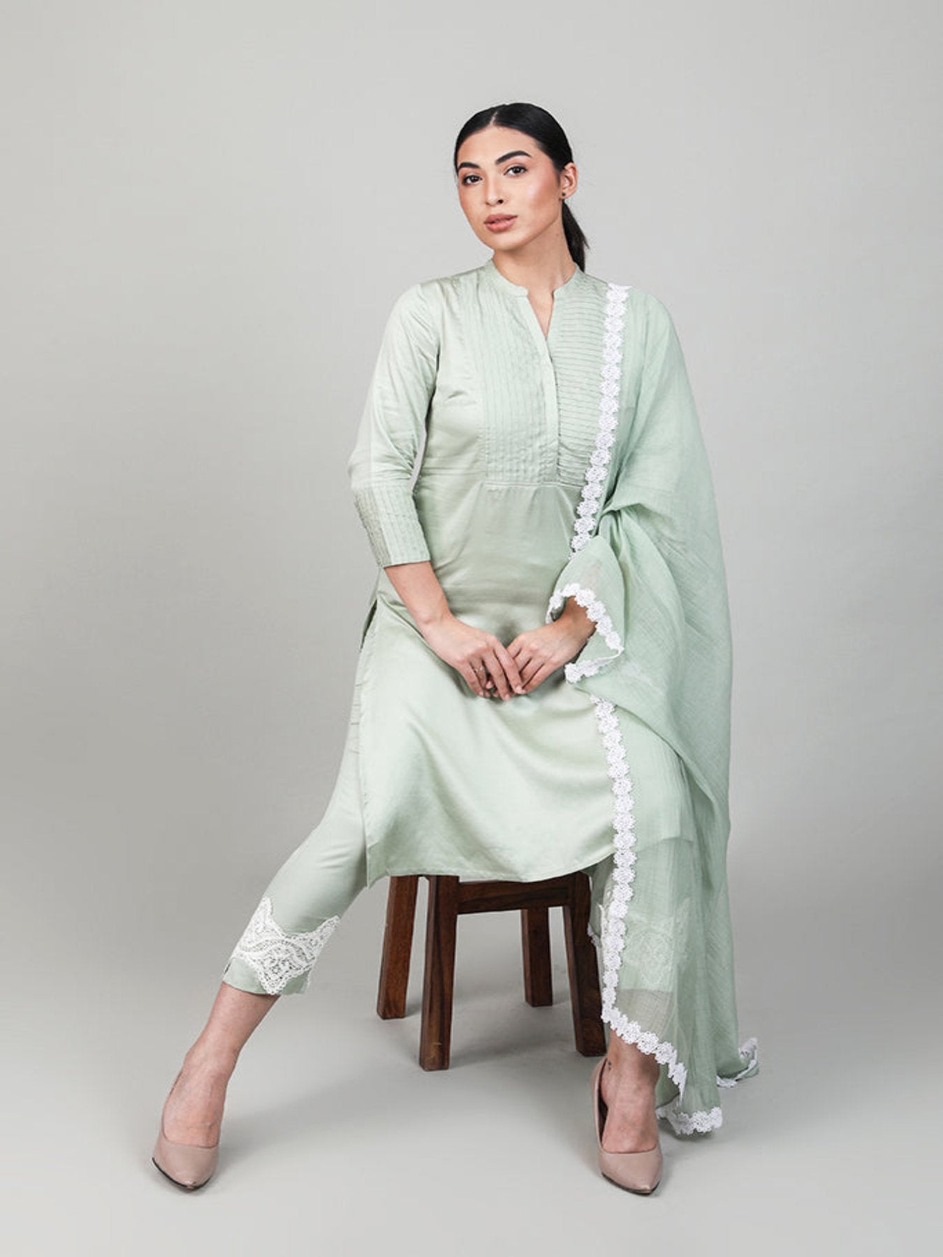 Mint Green Pleated Kurta Set