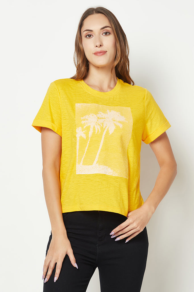 Yellow embroidered t-shirt