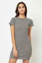 Black striped fitted dress