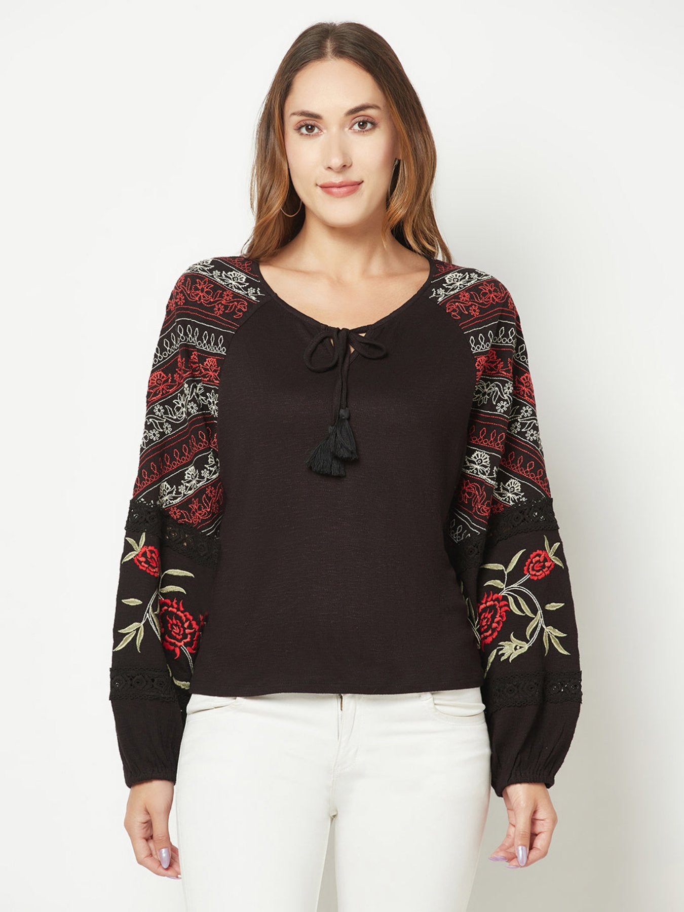 Embroidered Black Top