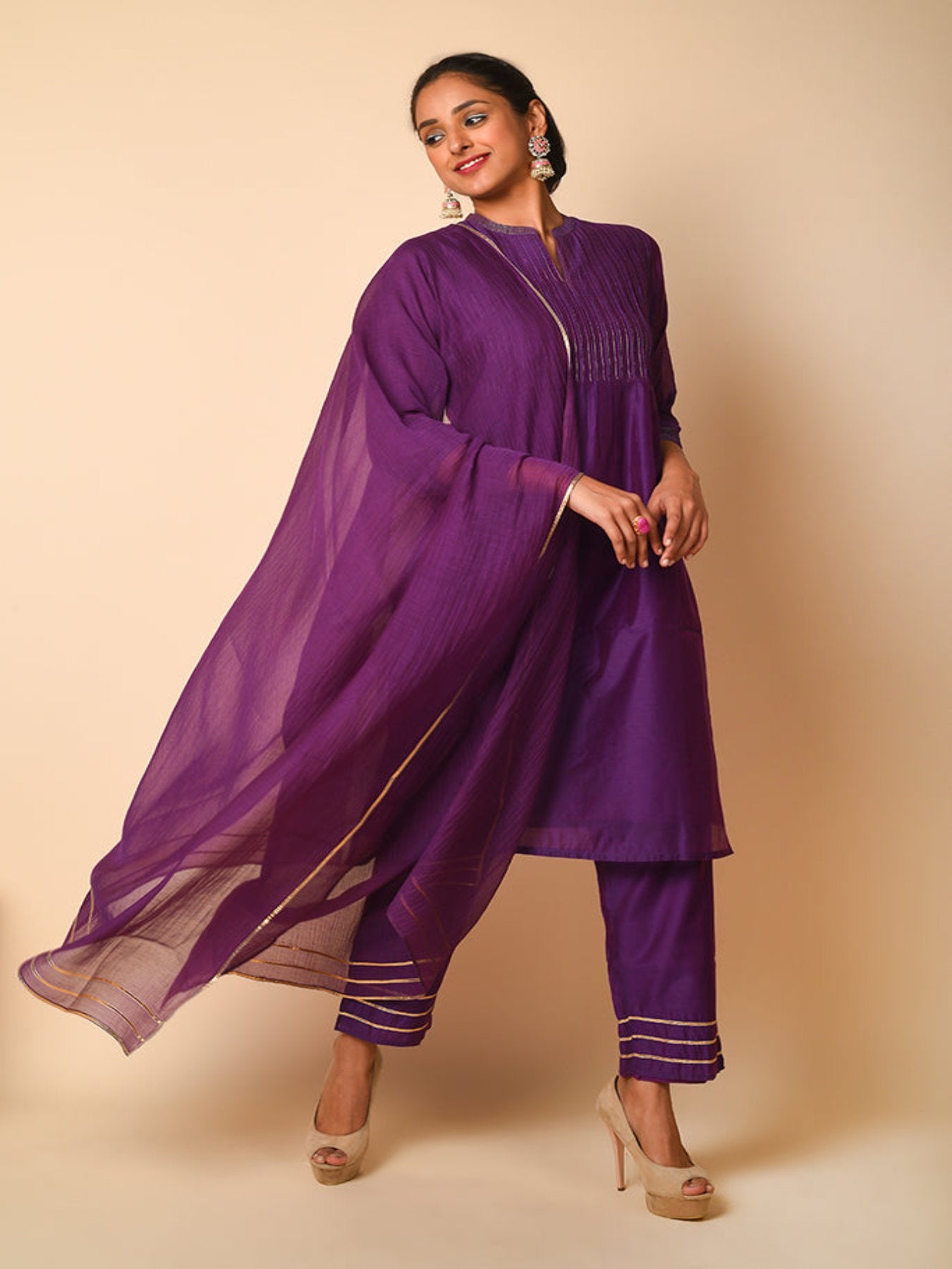 Wine Purple Kurta Set With Matching Dupatta