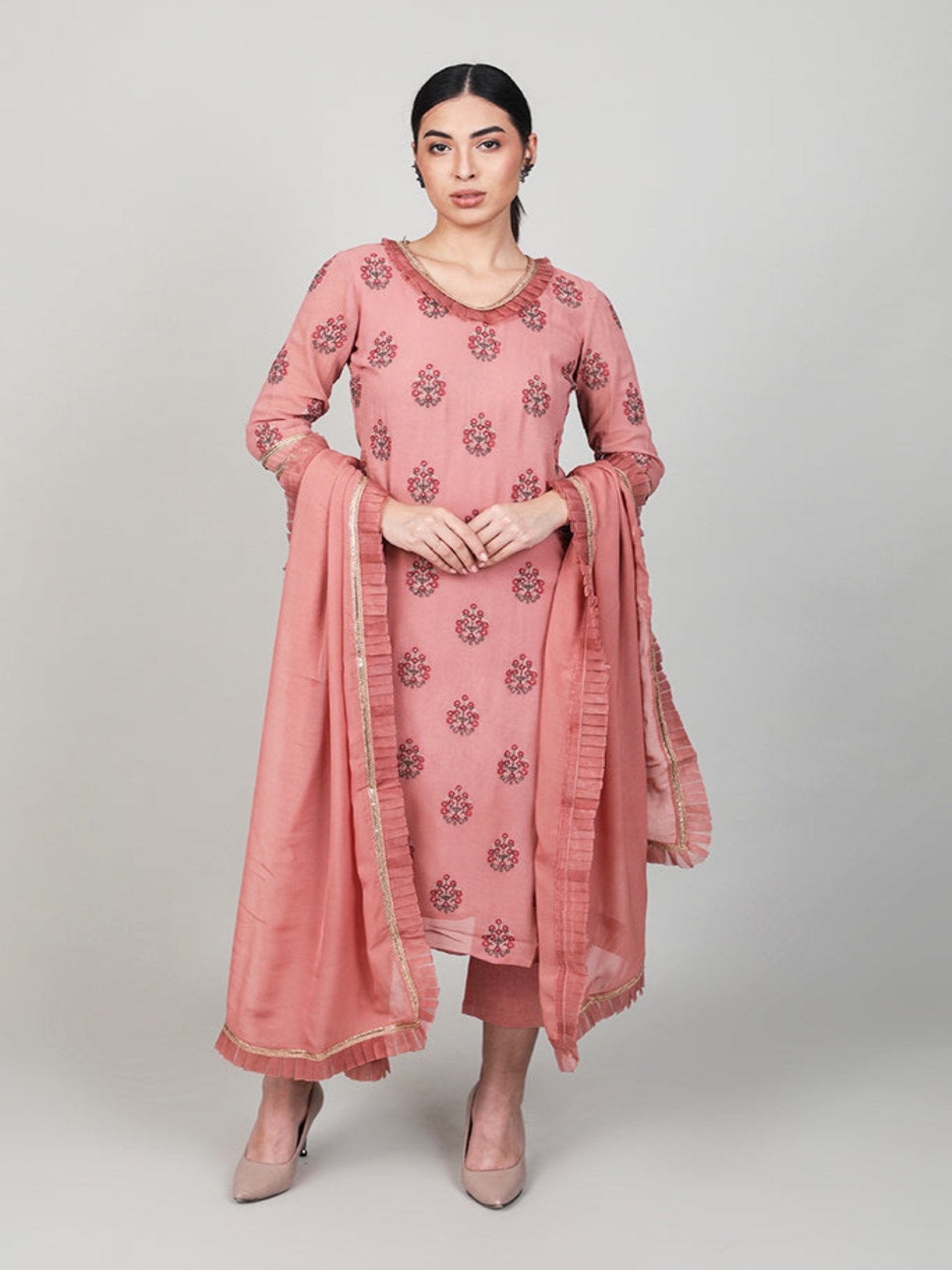 Ruffle Rosewood Kurta Set