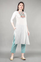 White & Blue Straight Kurta Set, cotton suit set with dupatta