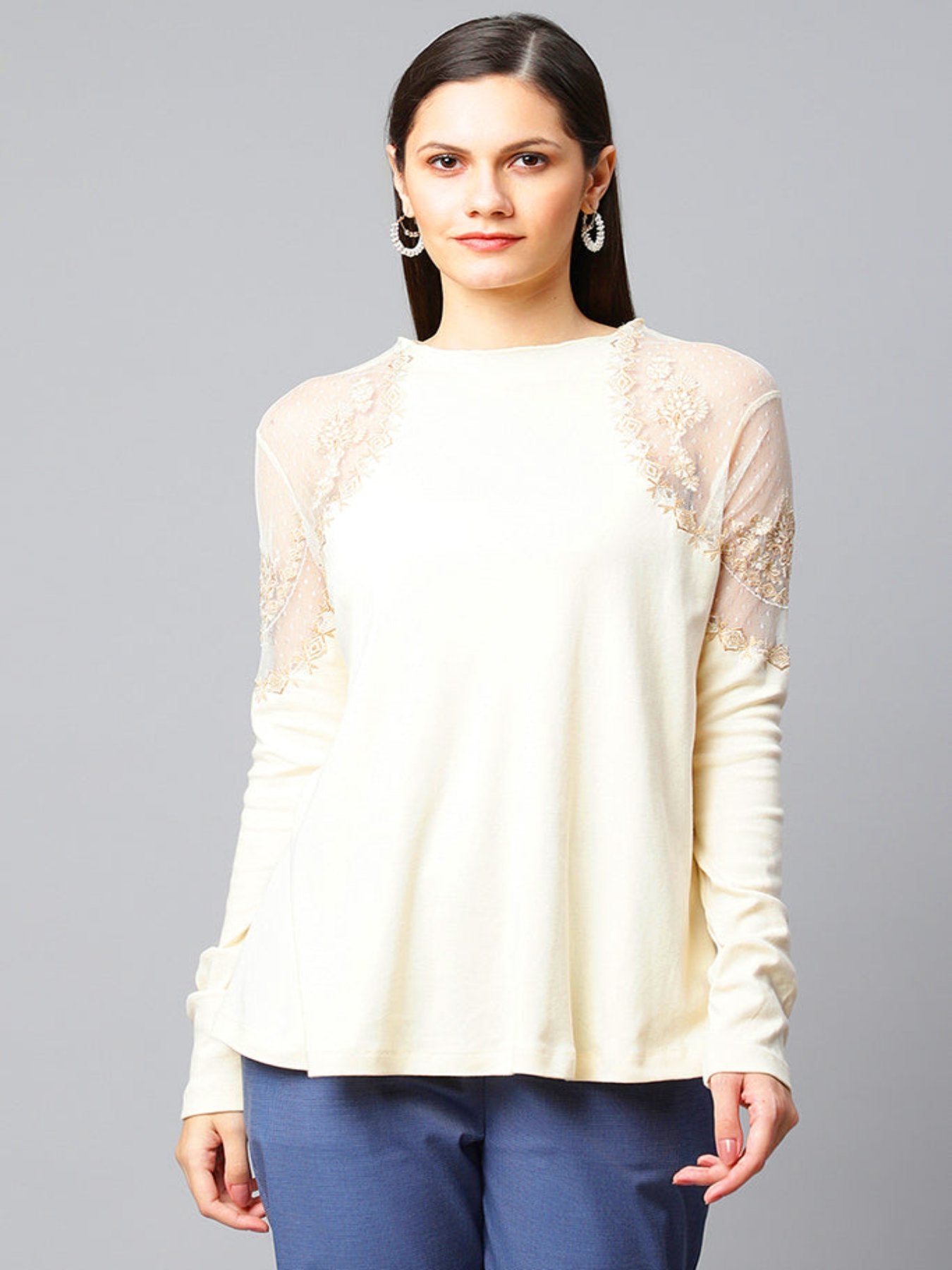 Power Mesh Ivory Top