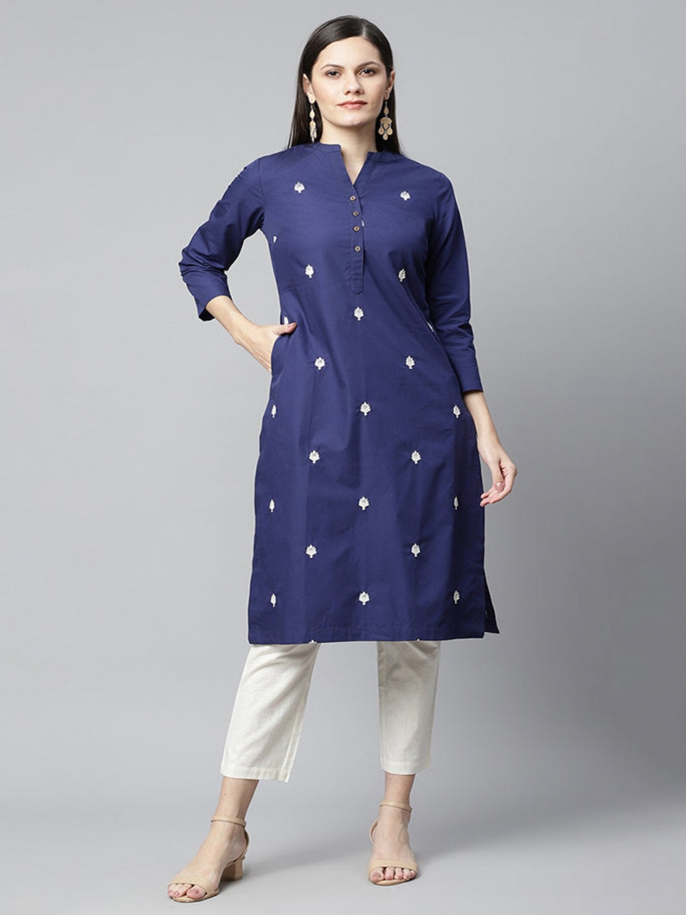 Royal Blue Embroidered Straight Kurta