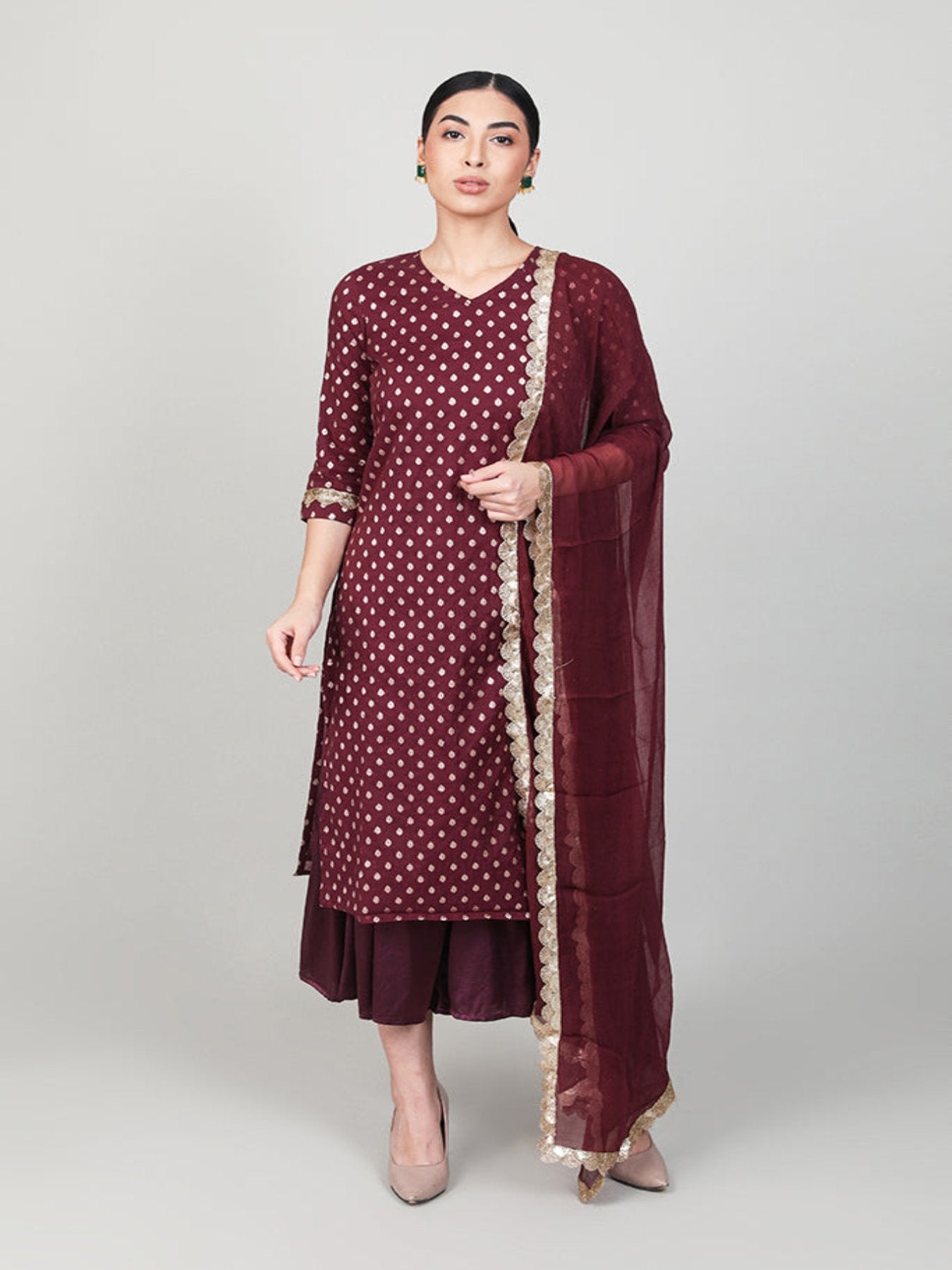 Mahogany Woven Kurta Set