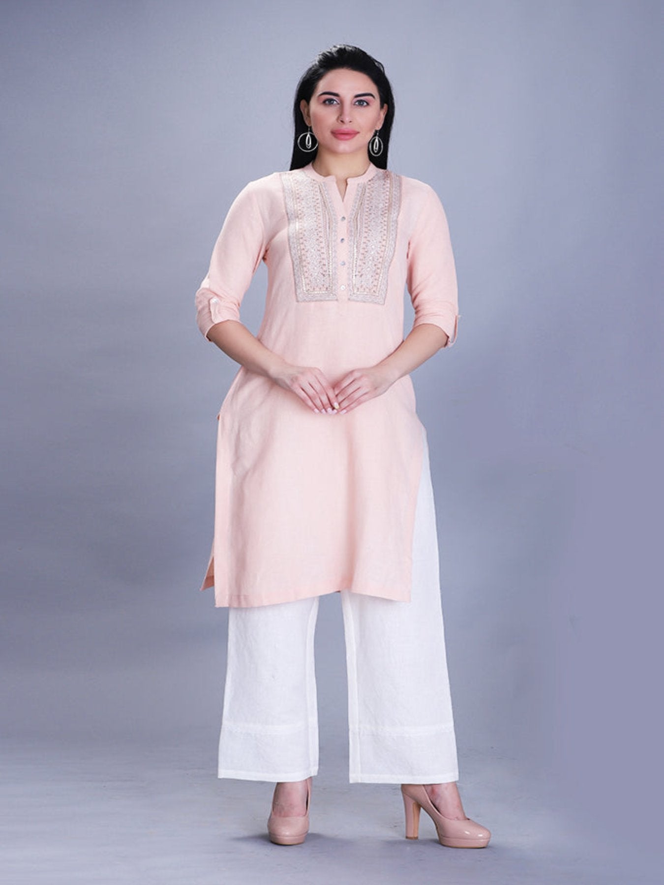 Peachy Fusion Kurta With Sequin Work