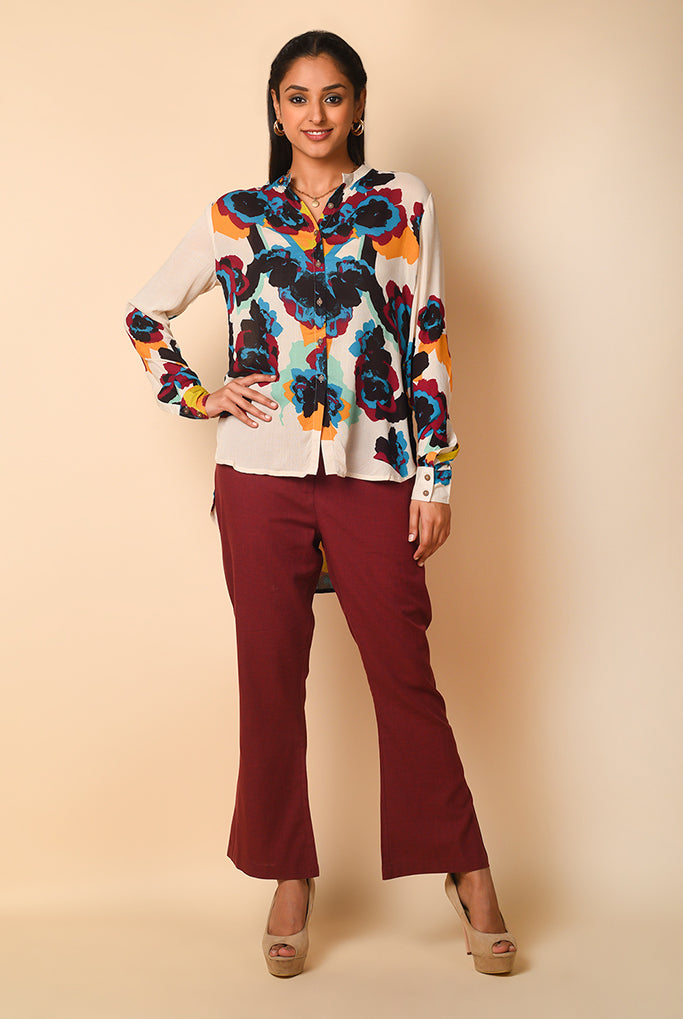 Abstract Floral Shirt, Printed Shirts for Womens