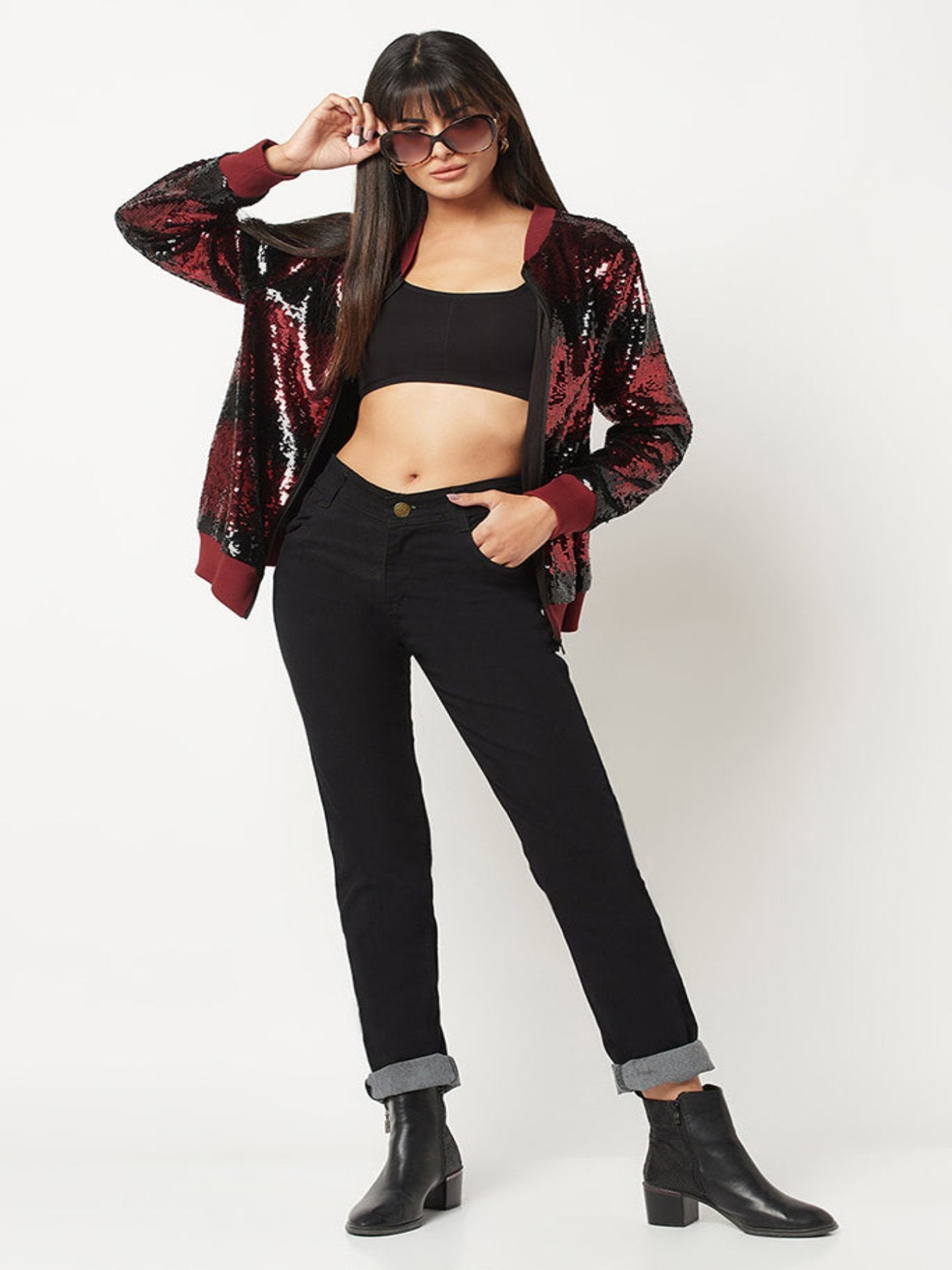 Red And Black Sequins Jacket