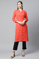 Red Emb Straight Kurta+