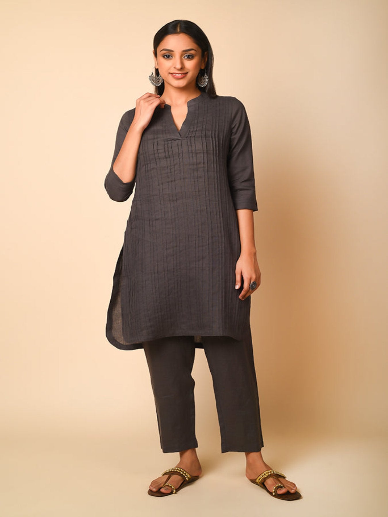 Pleated Linen Kurta Set